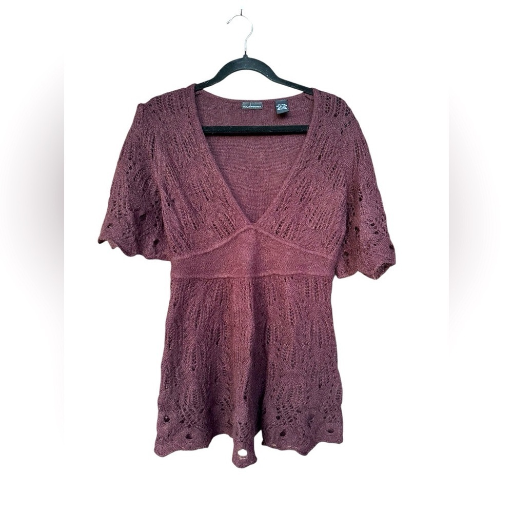 Moda International Women Sweater Shirt Top Blouse Size Large Burgundy Y2K